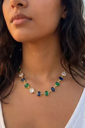 Fashion gold plated anti tarnish multicolor crystal necklace for women