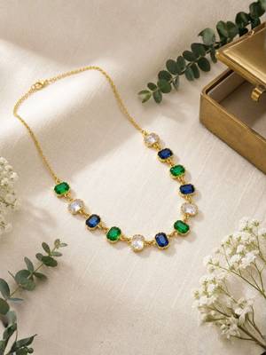 Fashion gold plated anti tarnish multicolor crystal necklace for women 2