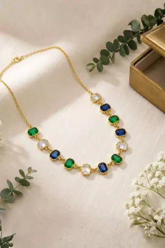 Fashion gold plated anti tarnish multicolor crystal necklace for women