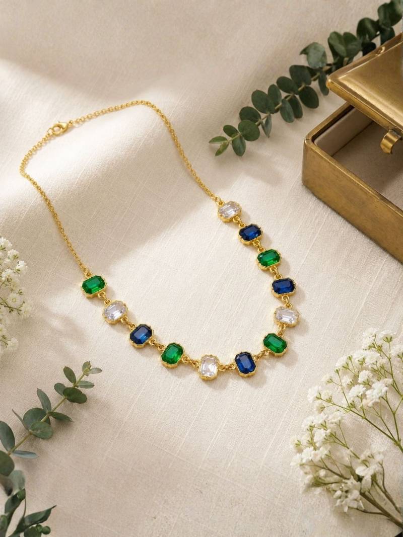 Fashion gold plated anti tarnish multicolor crystal necklace for women