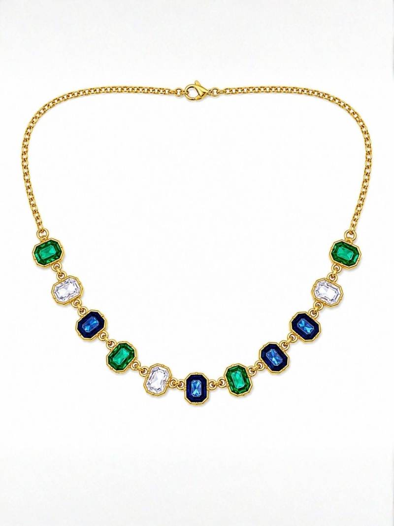 Fashion gold plated anti tarnish multicolor crystal necklace for women