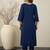 Navy blue embroidered viscose rayon kurta trouser set