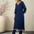 Navy blue embroidered viscose rayon kurta trouser set