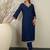 Navy blue embroidered viscose rayon kurta trouser set