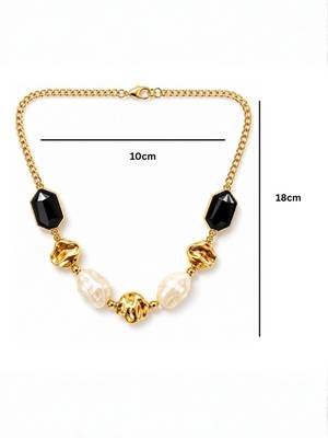 Fashion gold plated anti tarnish faux pearl & black stone necklace for women  4