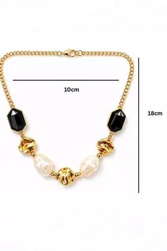 Fashion gold plated anti tarnish faux pearl & black stone necklace for women 
