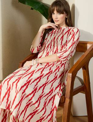 Cream printed cotton kurta trouser set 2