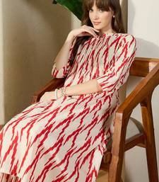 Cream printed cotton kurta trouser set