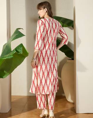 Cream printed cotton kurta trouser set 3