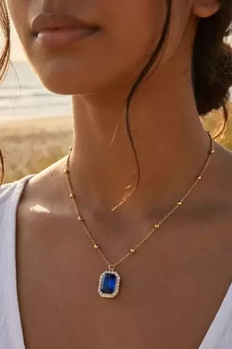 Fashion gold plated anti tarnish blue crystal pendant necklace for women 