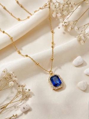 Fashion gold plated anti tarnish blue crystal pendant necklace for women  2