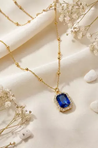 Fashion gold plated anti tarnish blue crystal pendant necklace for women 