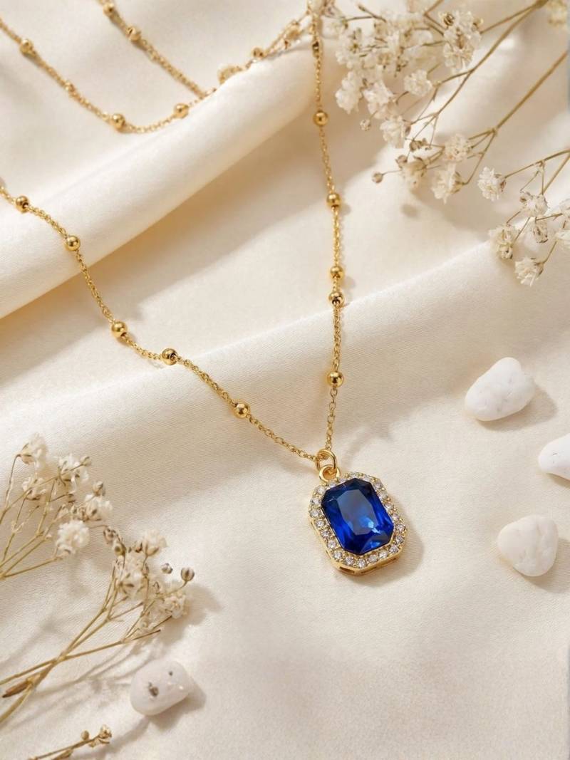 Fashion gold plated anti tarnish blue crystal pendant necklace for women 