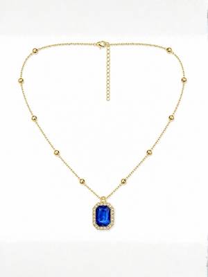 Fashion gold plated anti tarnish blue crystal pendant necklace for women  3