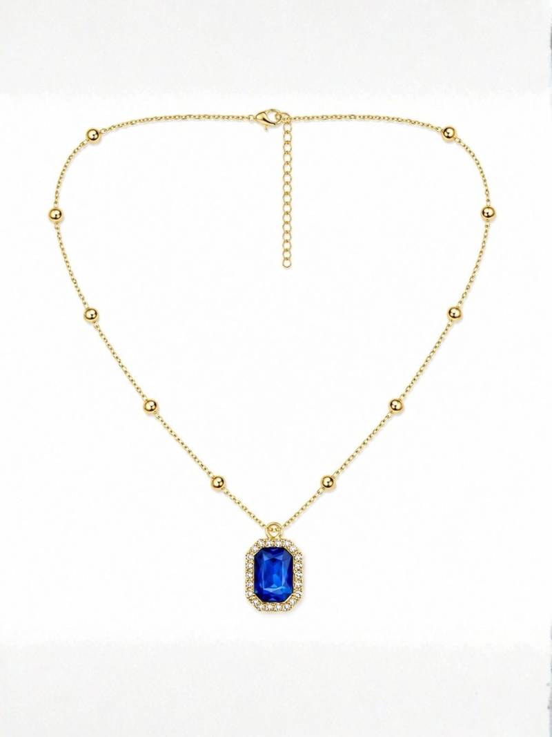 Fashion gold plated anti tarnish blue crystal pendant necklace for women 