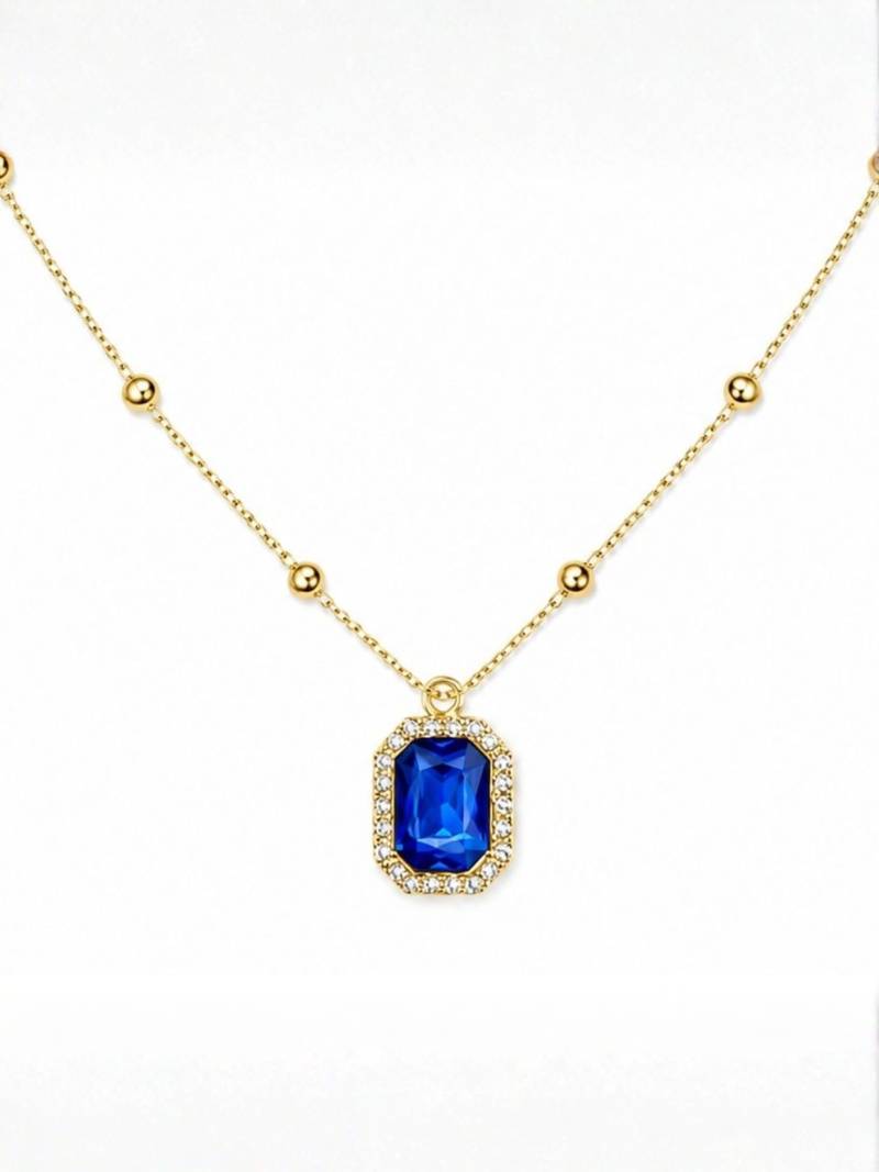 Fashion gold plated anti tarnish blue crystal pendant necklace for women 