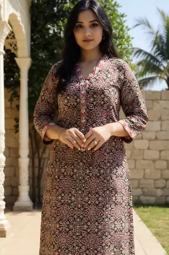Orange printed cotton kurta trouser set