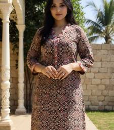 Orange printed cotton kurta trouser set