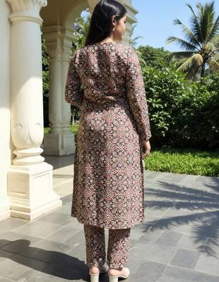Orange printed cotton kurta trouser set 3