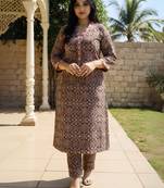 Orange printed cotton kurta trouser set