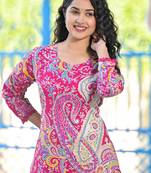 Pink printed cotton kurta trouser set