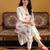 White printed cotton kurta trouser set