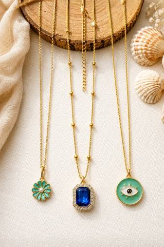 Fashion anti tarnish gold plated 3 layered necklace combo set for women and girls