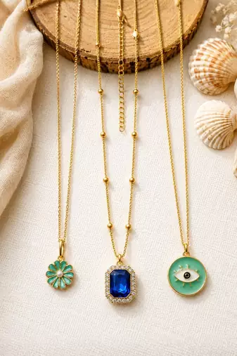 Fashion anti tarnish gold plated 3 layered necklace combo set for women and girls