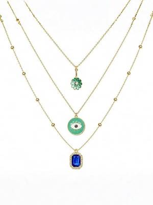Fashion anti tarnish gold plated 3 layered necklace combo set for women and girls 2