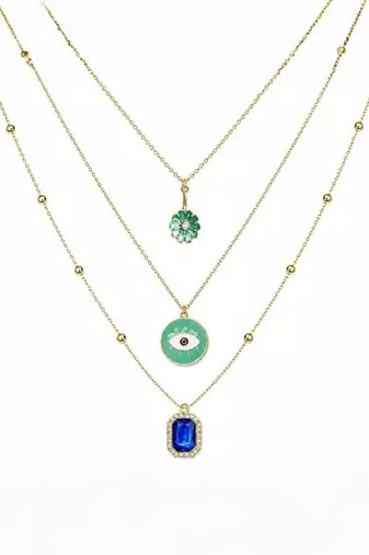 Fashion anti tarnish gold plated 3 layered necklace combo set for women and girls