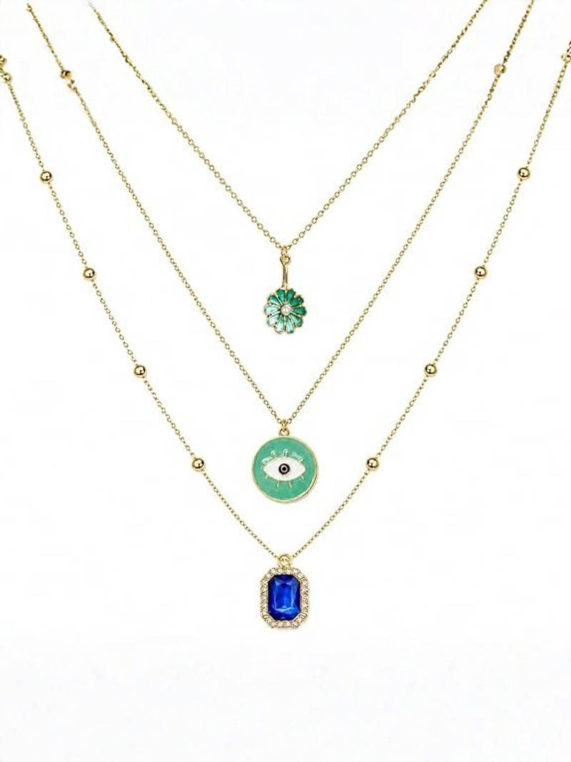 Fashion anti tarnish gold plated 3 layered necklace combo set for women and girls