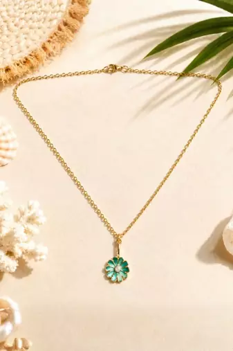 Fashion gold plated anti tarnish floral pendant necklace with faux pearl for women & girls stylish fashion jewellery