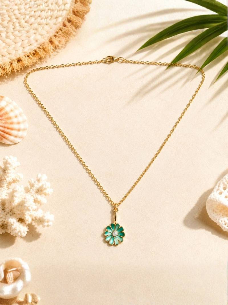 Fashion gold plated anti tarnish floral pendant necklace with faux pearl for women & girls stylish fashion jewellery