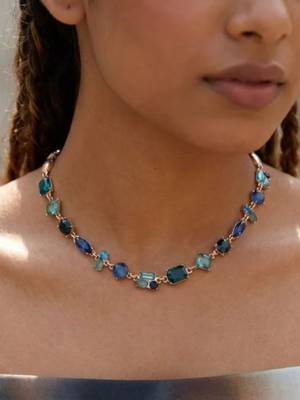 Fashion gold plated anti tarnish multicolor crystal tennis necklace for women & girls stylish fashion jewellery 1