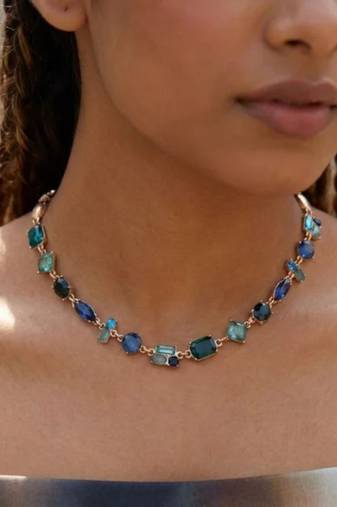 Fashion gold plated anti tarnish multicolor crystal tennis necklace for women & girls stylish fashion jewellery