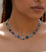 Fashion gold plated anti tarnish multicolor crystal tennis necklace for women & girls stylish fashion jewellery