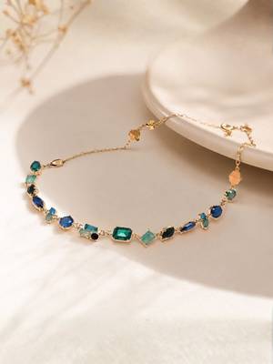 Fashion gold plated anti tarnish multicolor crystal tennis necklace for women & girls stylish fashion jewellery 2