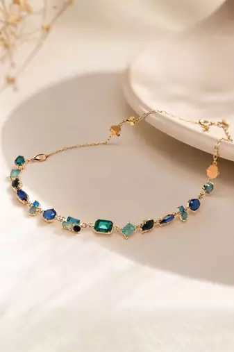 Fashion gold plated anti tarnish multicolor crystal tennis necklace for women & girls stylish fashion jewellery