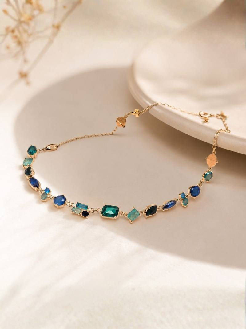 Fashion gold plated anti tarnish multicolor crystal tennis necklace for women & girls stylish fashion jewellery