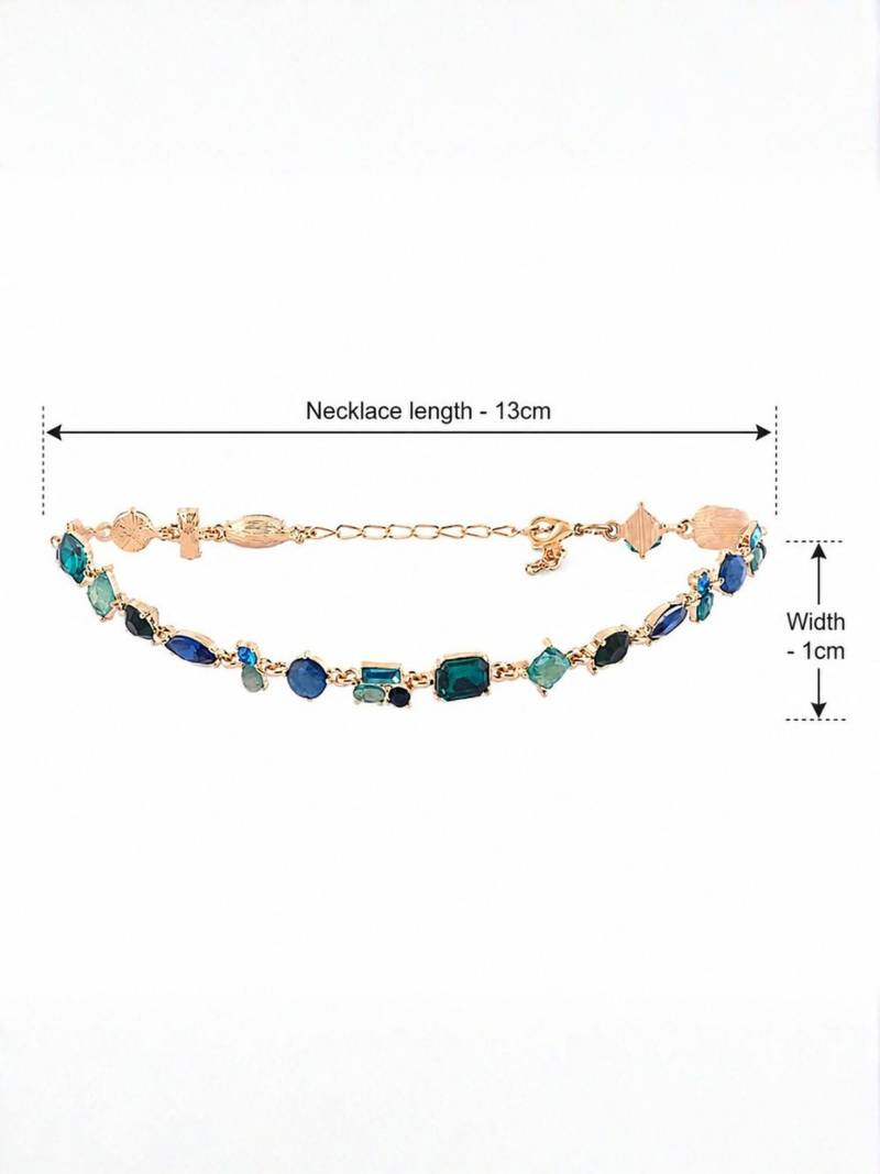Fashion gold plated anti tarnish multicolor crystal tennis necklace for women & girls stylish fashion jewellery
