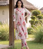 Pink printed cotton kurta trouser set