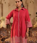 Pink embroidered cotton kurta trouser set