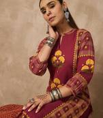 Red printed cotton kurta trouser set