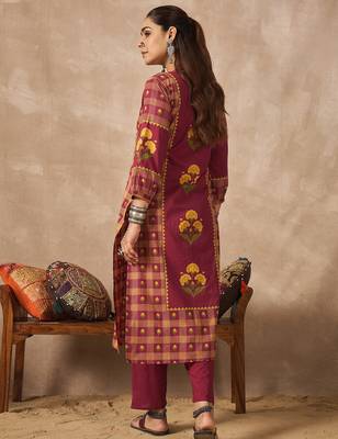 Red printed cotton kurta trouser set 2