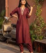 Brown printed silk kurta trouser set