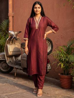 Brown printed silk kurta trouser set 4