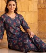 Teal printed cotton kurta trouser set