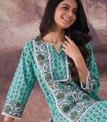 Green printed cotton kurta trouser set