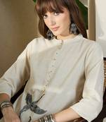 White printed cotton kurta trouser set