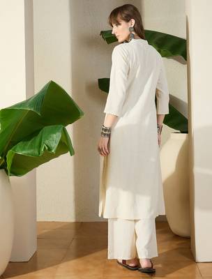 White printed cotton kurta trouser set 2